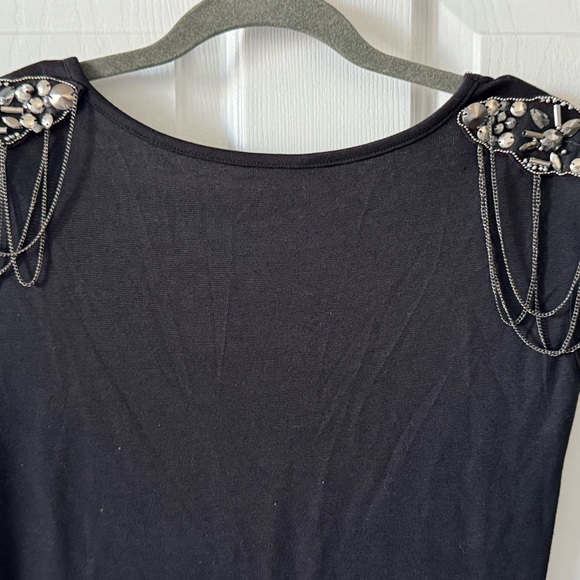 Kische Tunic/Top, S, Black, Brass Bling on Shoulders, boat neck Front, NWOT - Picture 8 of 12